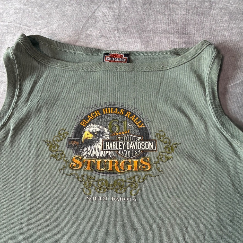 Harley-Davidson 2001 Sturgis Black Hills Rally Tank Top Green Large biker chic